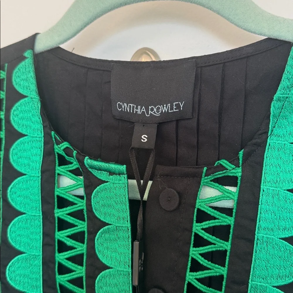 Cynthia Rowley Nairobi Kaftan Maxi Dress with Green Embroidery small - Picture 5 of 8